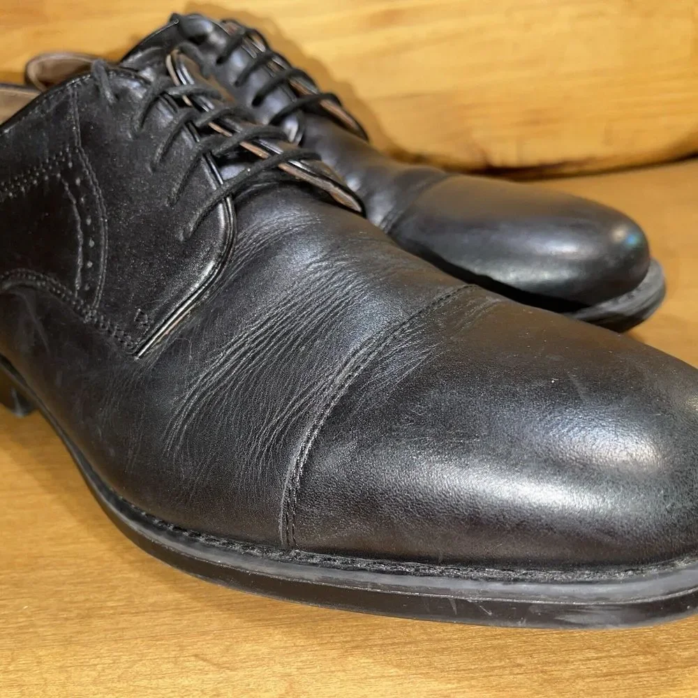 Johnston‎ & Murphy Shoes Men 11 Black Sheepskin Dress Casual Shoes Cap Toe